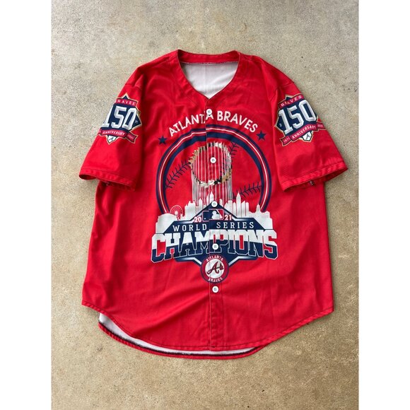 Atlanta Braves 2021 World Series Champions Red Jersey With Photos C4 - Picture 1 of 6